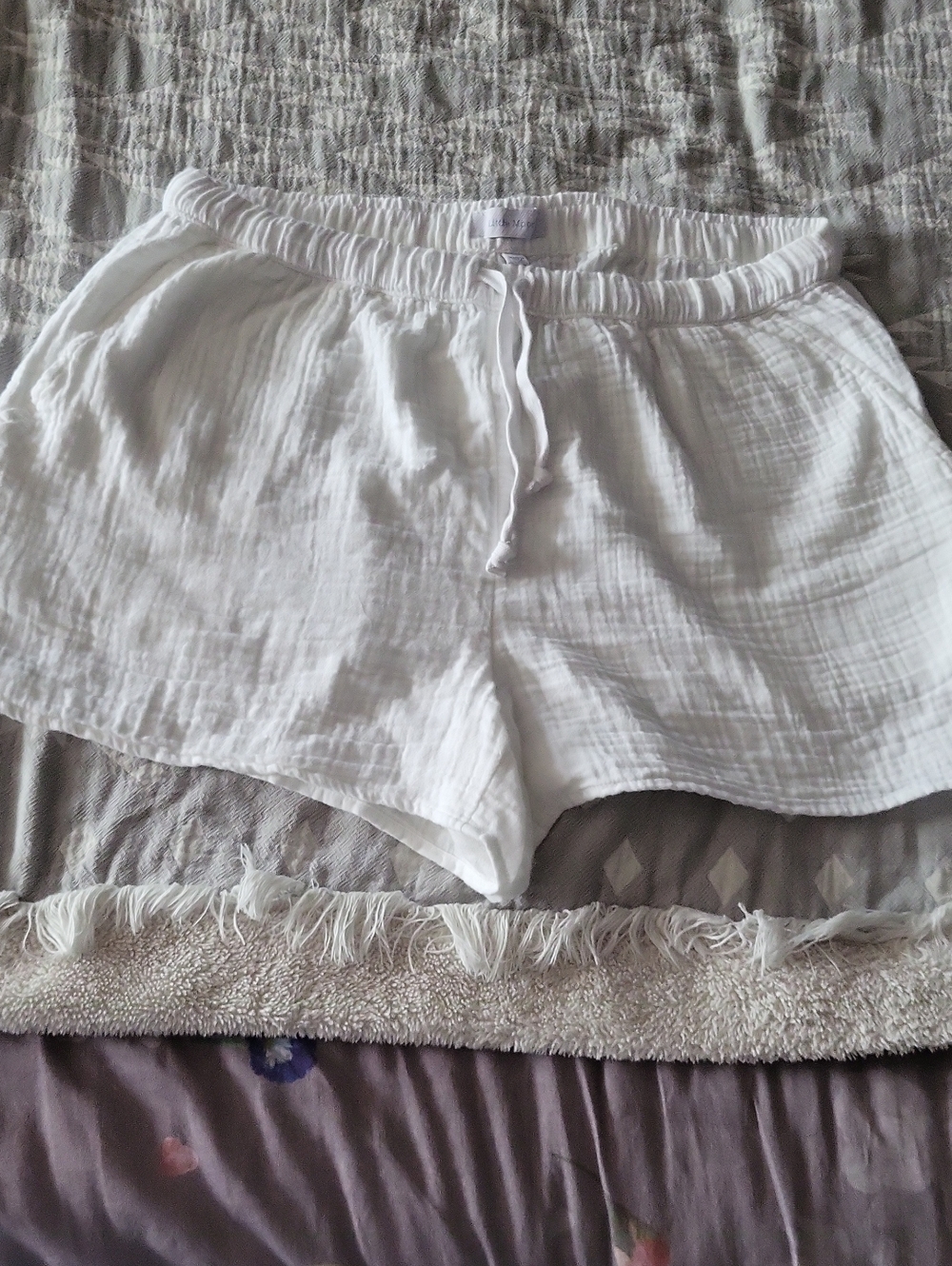 Little Moon White Crinkled Drawstring Shorts